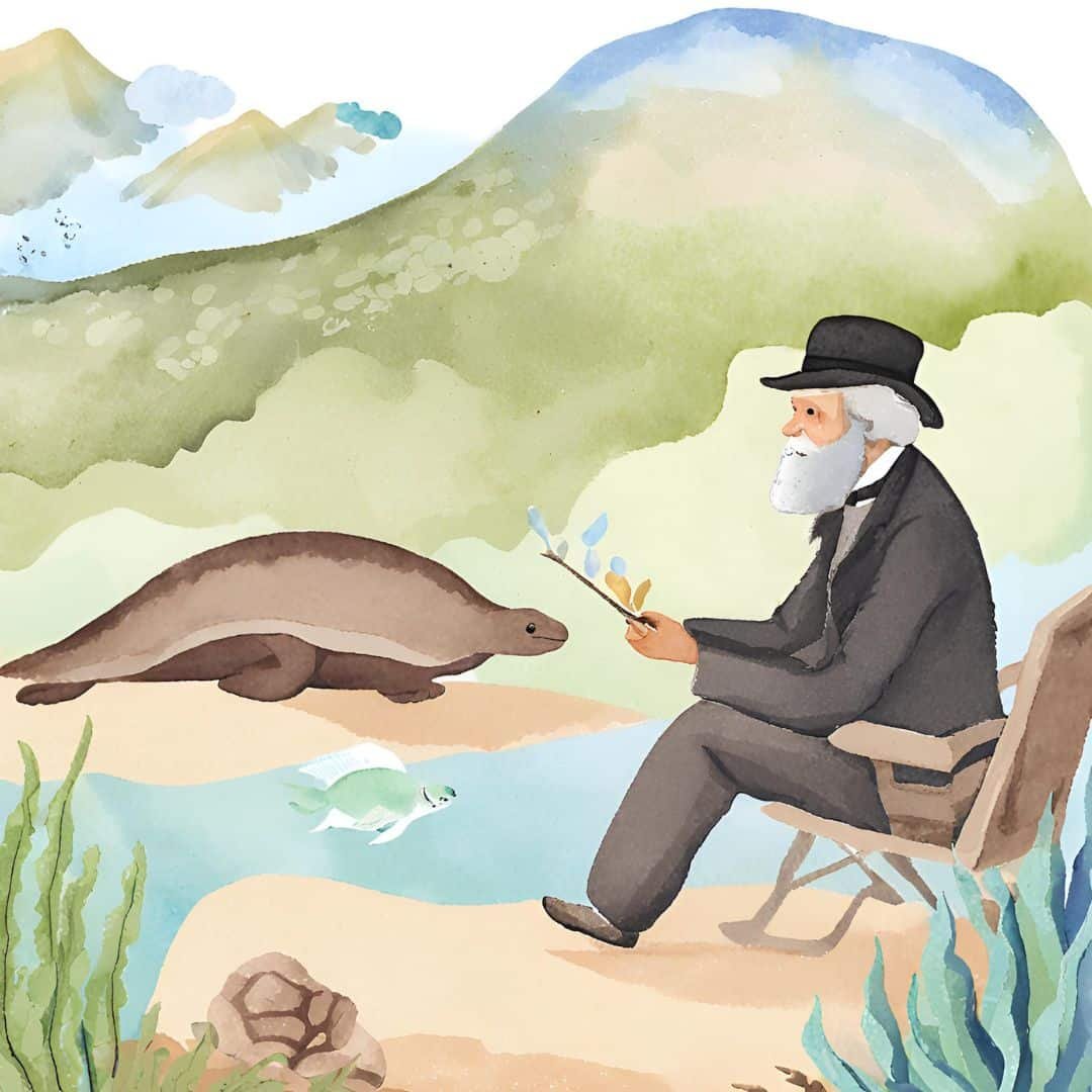Charles Darwin's Journey To The Galápagos Islands Watercolor Impression